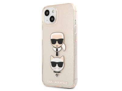 Karl Lagerfeld Hard Case - Luxusn� ochrann� kryt (obal) pre IPHONE 13 MINI Glitter Karl`s & Choupette (KLHCP13SKCTUGLGO) gold (zlat�)